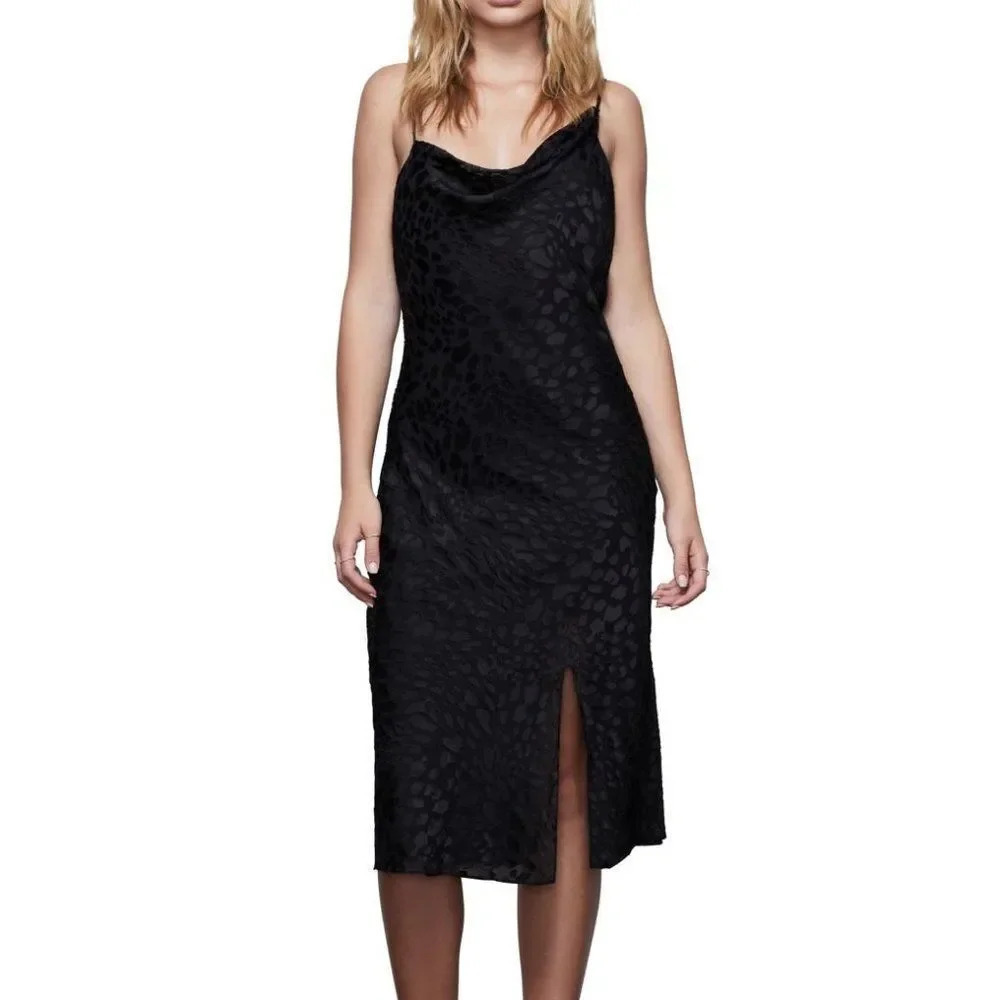 GOOD AMERICAN Velvet Burnout Dress Black Leopard Asymmetric Cowl Size 2 Medium